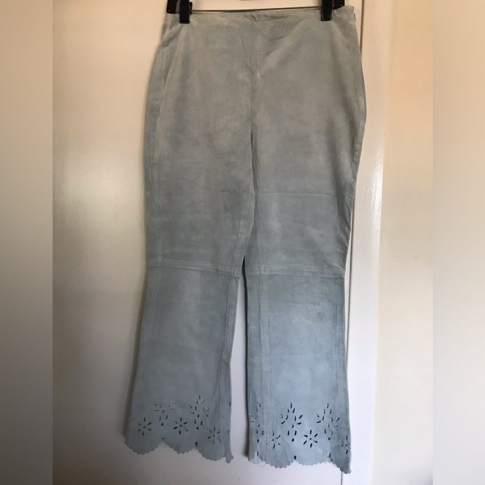 PARASUCO jeans NEW 28 SUEDE LETHER Elegant Gray Women's Pants withScalloped Hem
